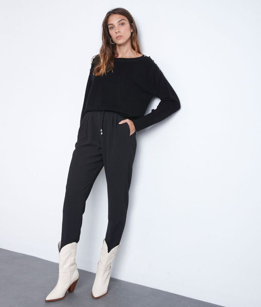 Picture of FLYNN BLACK CREPE TIE TROUSERS